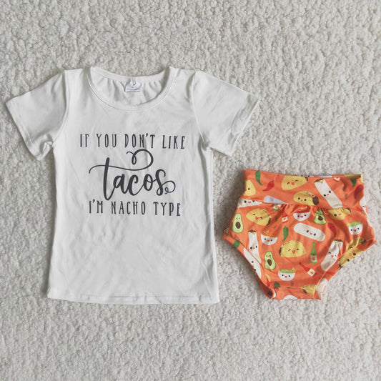 Baby Girl Tacos Shirt orange bummie set