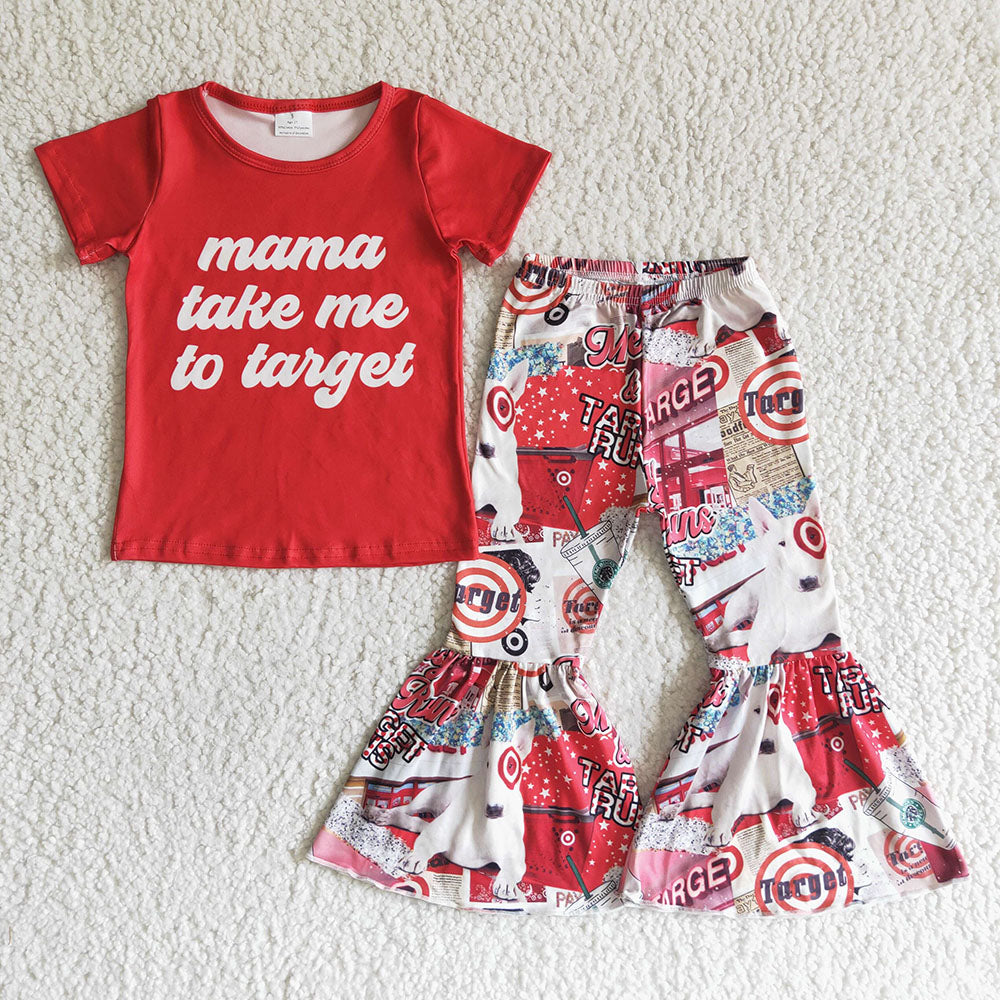 Promotion Baby Girl Red Mama Shirt Bell Pants Set