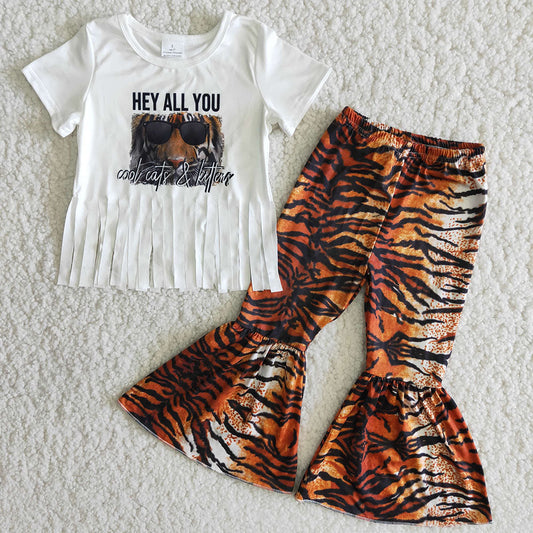 Promotion Baby Girl White Shirt Tiger Print Pants Set