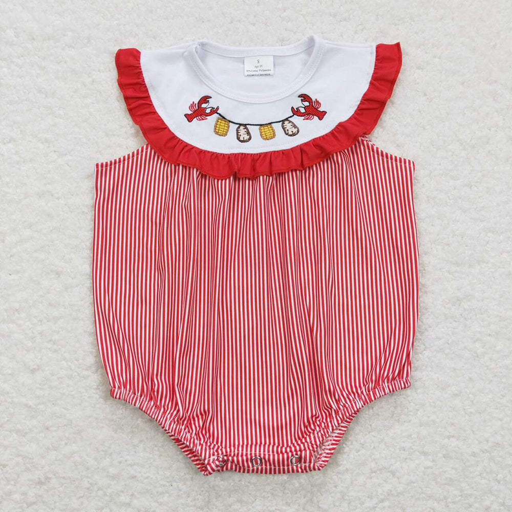 Baby Girl Embroidery  Crawfish Sibling Summer Romper Set