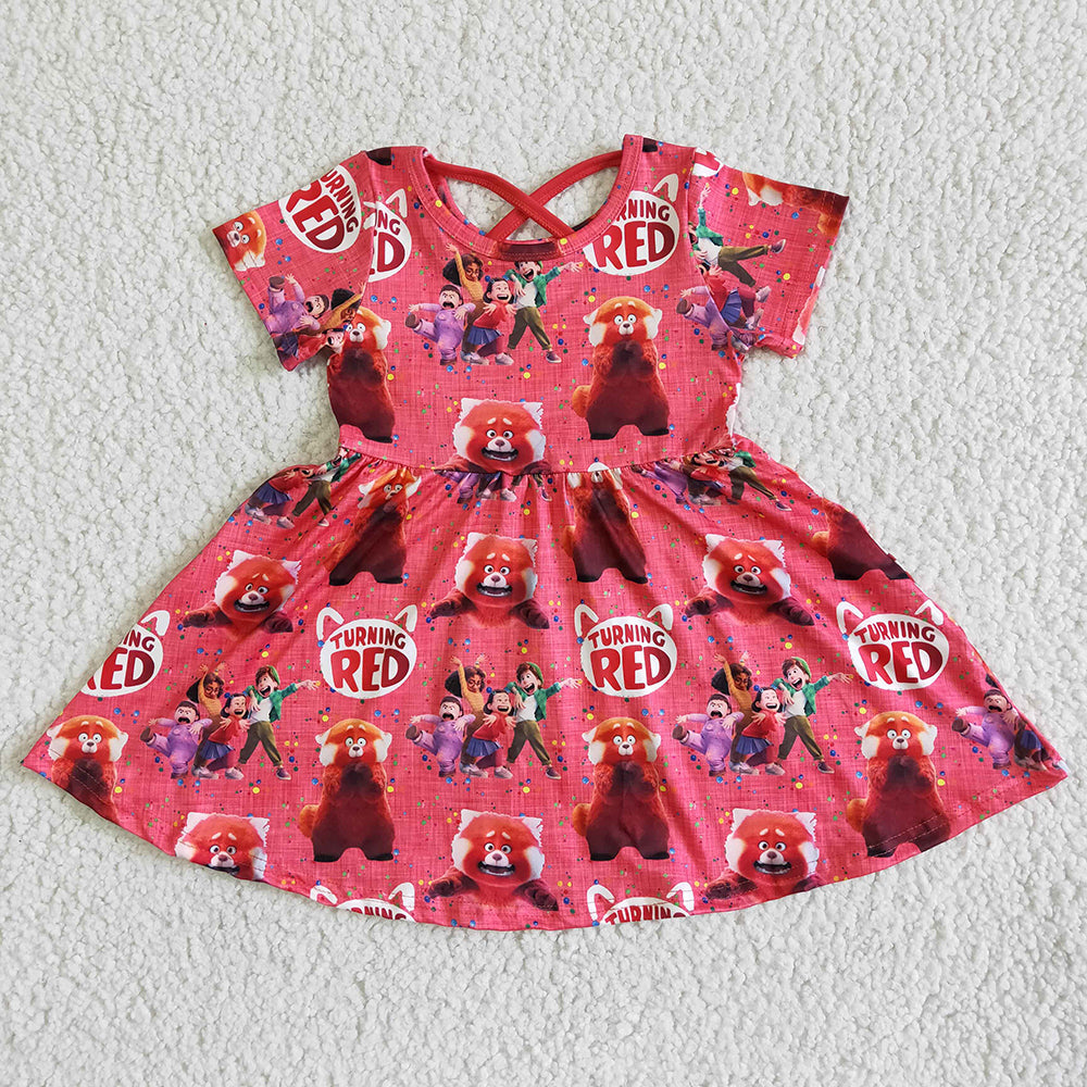 Promotion Baby Girl Summer Short Sleeves Cartoon Red Twirl Dress