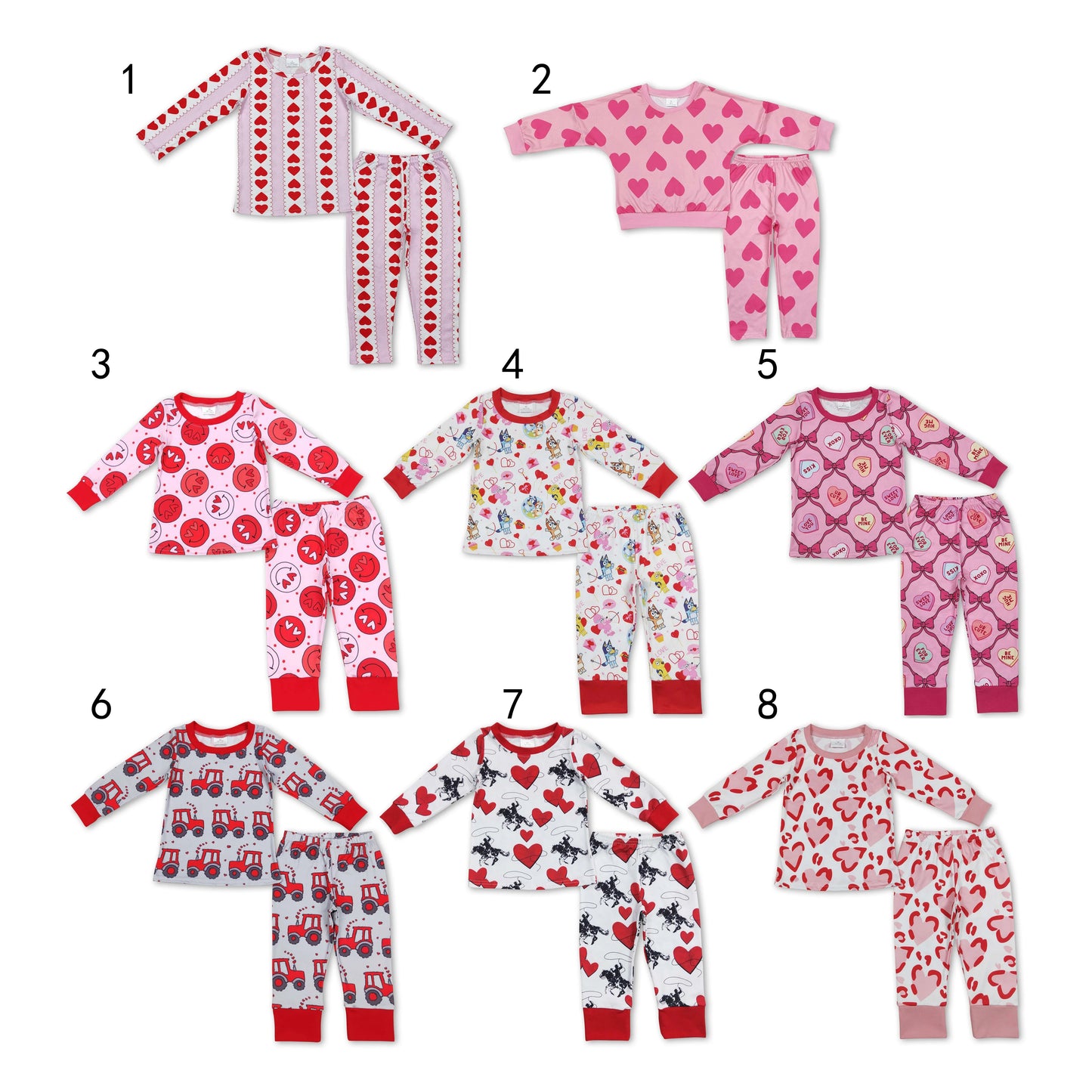 Baby Girl Long Sleeves Valentines Heart Shirt Pants Sibling Pajamas Clothes Sets