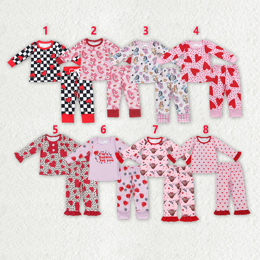 Baby Girl Kids Long Sleeves Valentines Hearts Shirt Pants Sibling Pajamas Clothes Set