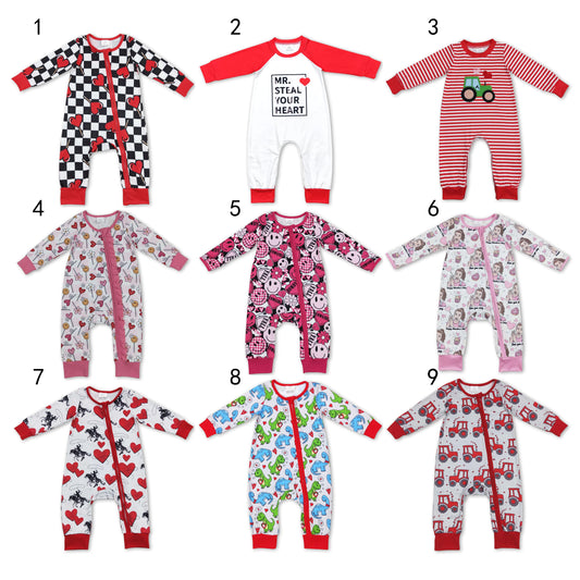 Baby Boy Girl Infant Long Sleeves Valentines Hearts Sibling Zipper Sleeper Romper