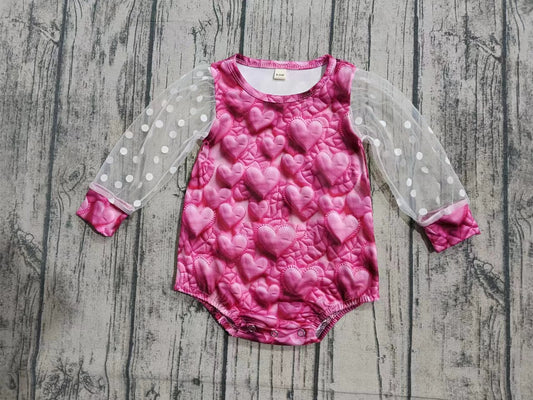 Baby Girl Infant Long Sleeves Valentines Hearts Bubble Romper Moq 5