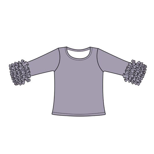 Baby Girl Ruffle Long Sleeves Grey Cotton Icing Shirt Tops Moq 5