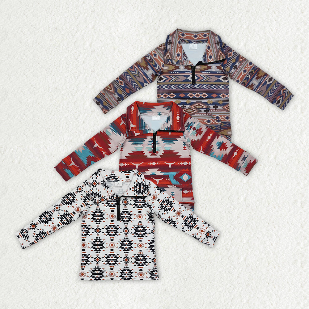 Baby Boy Kids Long Sleeves Western Aztec Zipper Sibling Pullover Shirt