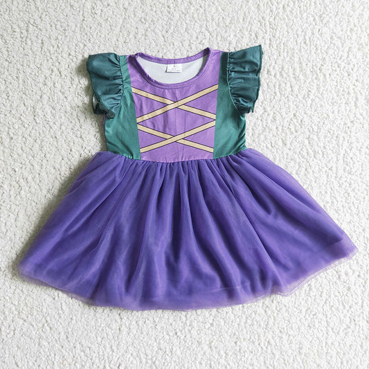 Promotion Baby Girl Short Sleeves Halloween Purple Tulle Dress