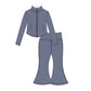( Moq 10 ) Baby Girl Long Sleeves Pockets Zipper Tops Bell Bottom Pants Activity Wear Yoga Set