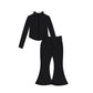 ( moq 10 ) Baby Girl Long Sleeves Pockets Zipper Tops Bell Bottom Pants Activity Wear Yoga Set