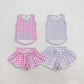 Sibling Baby Girls Kids Sleeveless Plaid Tops Shorts Sets Yoga Active Clothes RTS