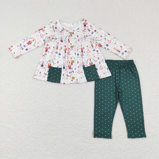 GLP0991 Baby Girl Long Sleeves Christmas Soldier Pocket Tunic Pants Outfit