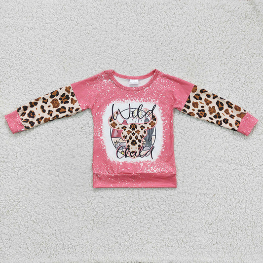 GT0083 Baby Girl Wild Leopard Cow Kids Pink Western Shirt