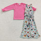 6 B4-5 Baby Girl Long Sleeves Cotton Top Chicken Floral Overall Outfit