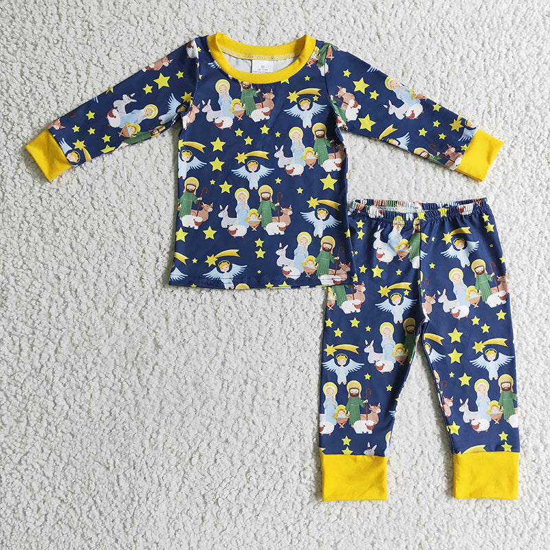 BLP0114 Baby Boy Nativity long sleeves kids Christmas pajamas