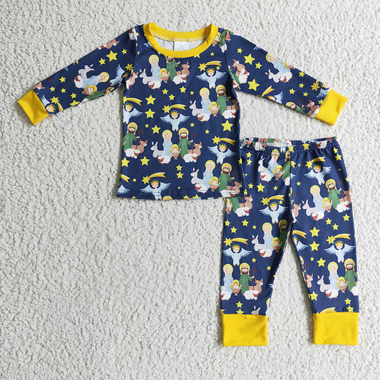 BLP0114 Baby Boy Nativity long sleeves kids Christmas pajamas