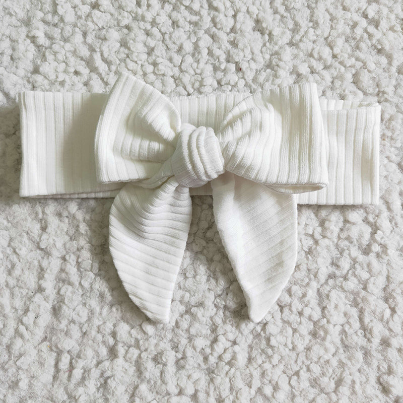 GBO0055 Baby Girl White Cotton + Headband Bummies Outfit