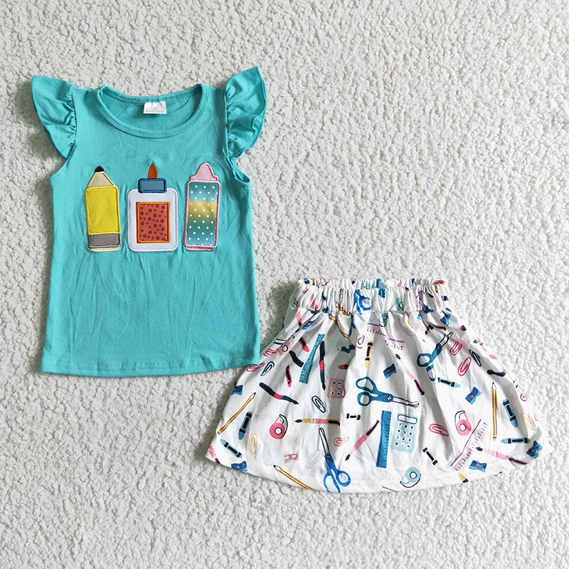 GSD0080 Baby Girl School Pencil Embroidery Skirt Outfit