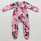 LR0235 Baby Newborn Be mine heart cow Zip Valentine's Romper footed coverall