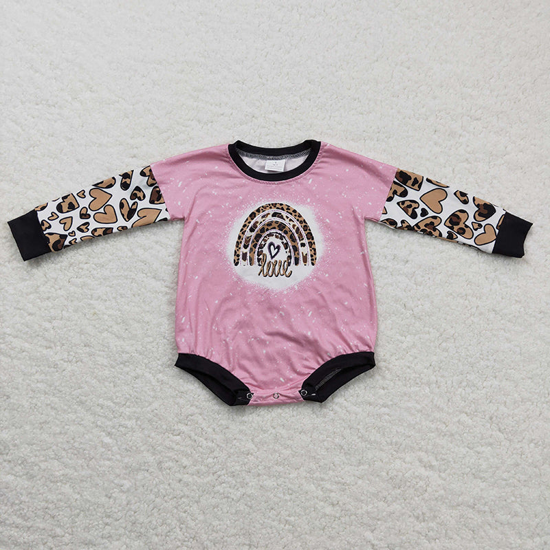 LR0220 Baby Girl Leopard Love Rainbow Valentine's Romper