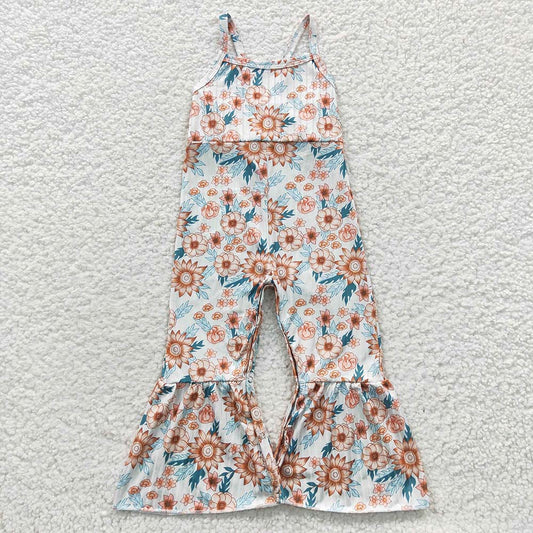 SR0309 Baby Girl Summer Floral Ribbed Sleeveless Jumpsuit