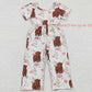 SR0227 Western Cow Baby Girl Short Sleeves Floral Pocket Jumpsuit