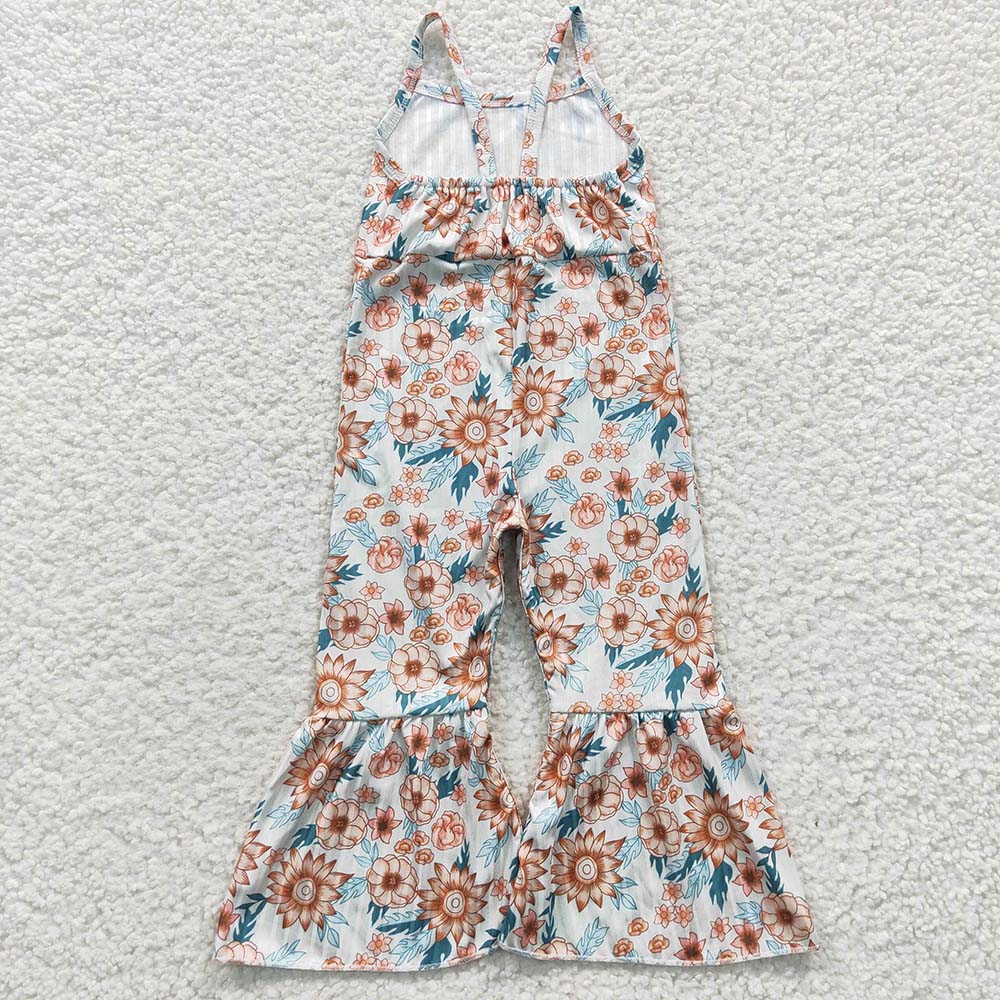 SR0309 Baby Girl Summer Floral Ribbed Sleeveless Jumpsuit