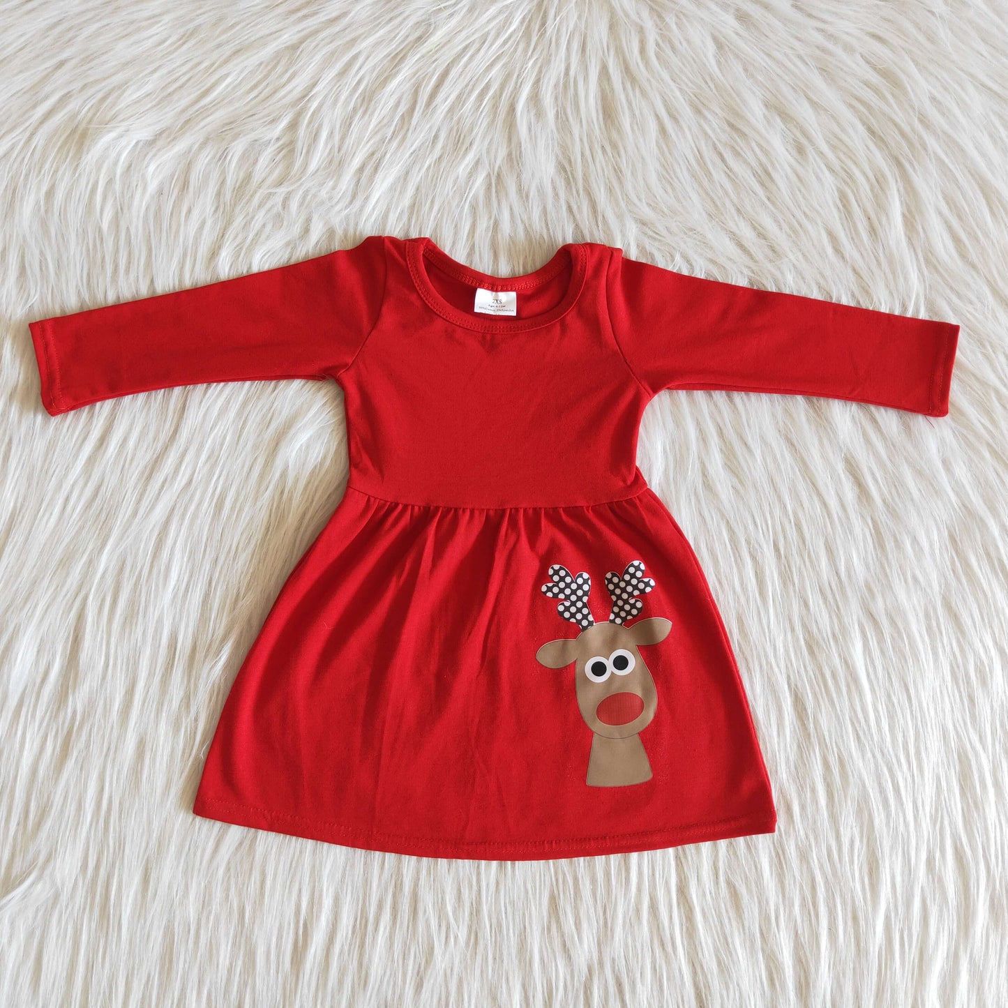 6 A30-26-1 Christmas Baby Girl Deer Red Twirl Dress