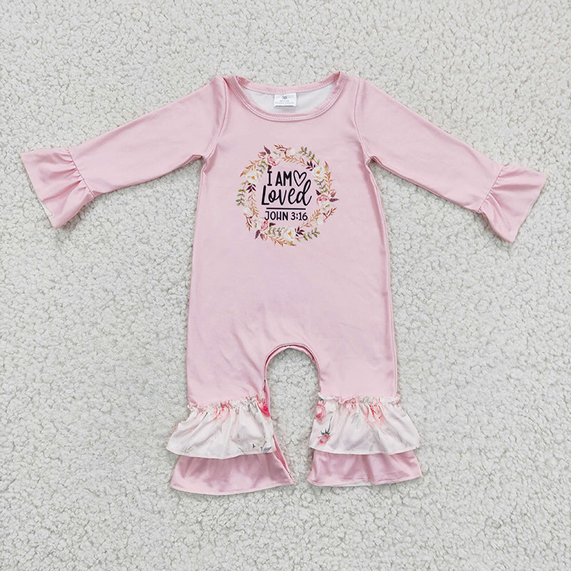 LR0217 Baby Girl I am loved Floral Pink Valentine's Day Romper