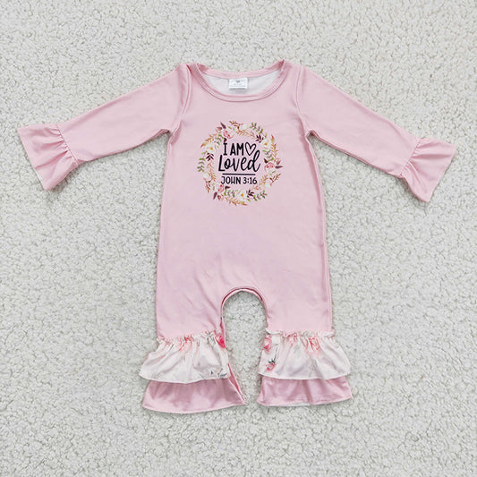 LR0217 Baby Girl I am loved Floral Pink Valentine's Day Romper