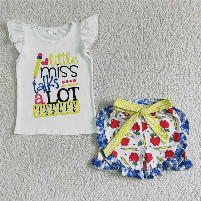 GSSO0095 Baby Girl Little Miss talks A Lot School Apple Shorts Outfit