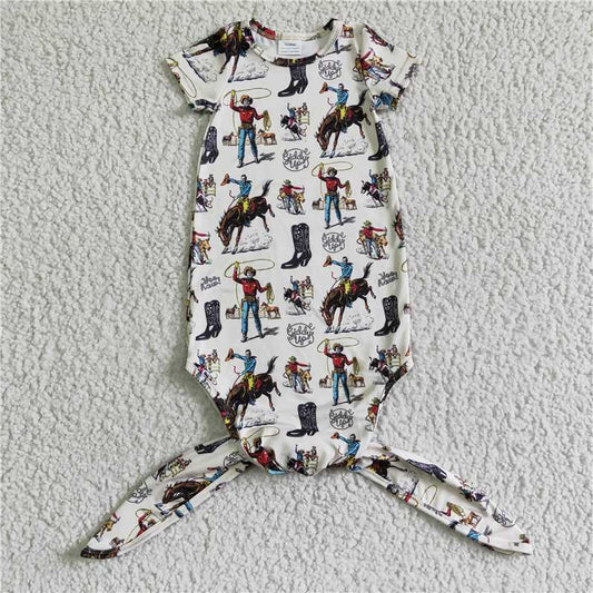 NB0005 Knotted Baby Newborn Gown Western Horse Romper