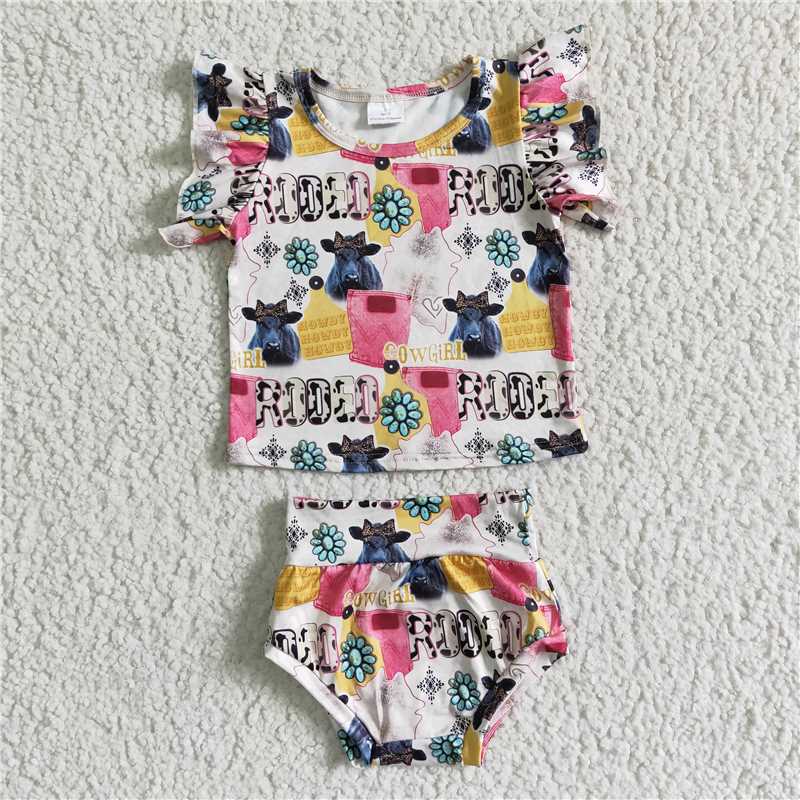 GBO0044 Baby Girl Cow Bummies Shorts Outfit
