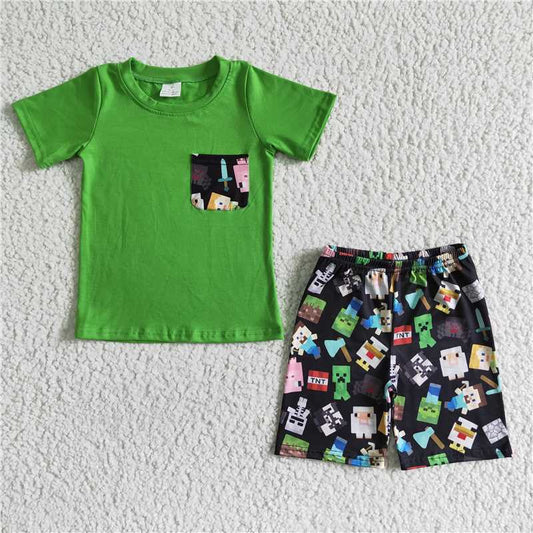 BSSO0078 Baby Boy Summer Green Pocket Shorts Outfit