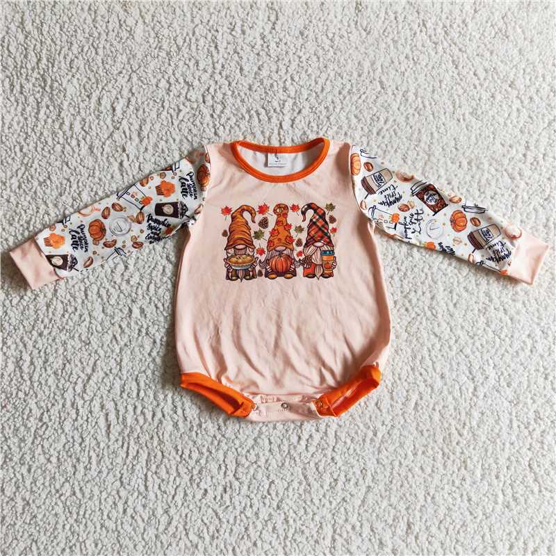 LR0155 Kids Baby Girl Pumpkin Thanksgiving Fall Romper