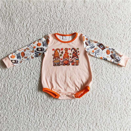 LR0155 Kids Baby Girl Pumpkin Thanksgiving Fall Romper