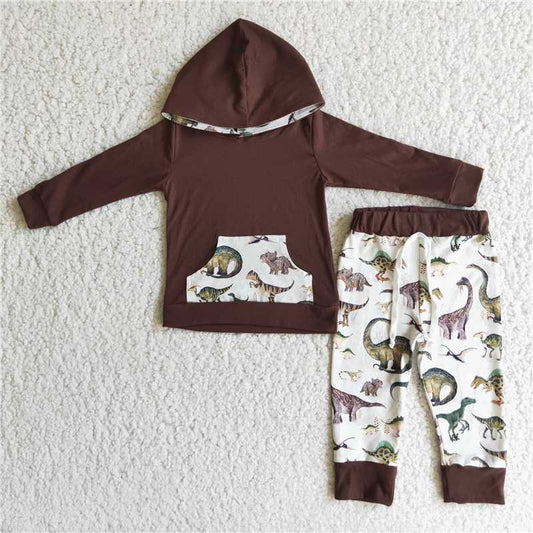 6 C8-22 Baby Boy Dinosaur Hoodie Pocket Outfit