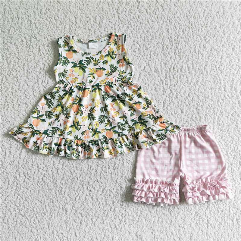 GSSO0076 Baby Girl Summer Citrus Flower Shorts Outfit