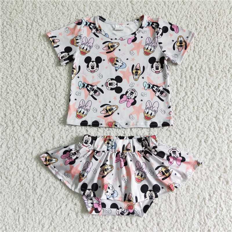 GBO0046 Baby Girl Cartoon Bummies Shorts With Skirt Outfit