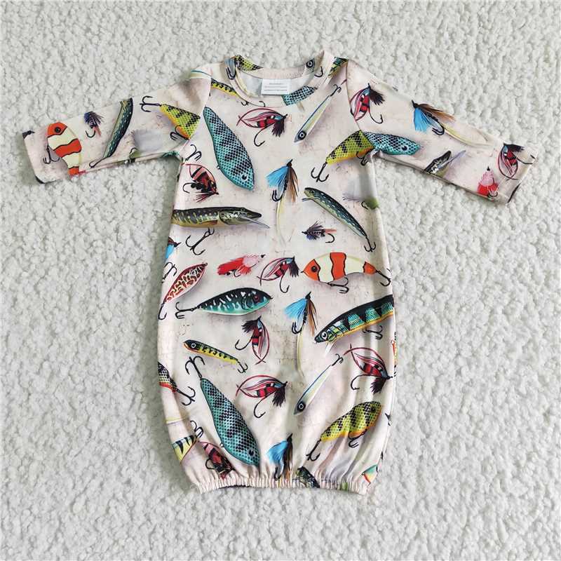 NB0004 Baby Newborn Gown Fishing Romper Nightgown
