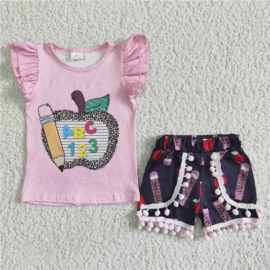 GSSO0116 School Baby Girl Summer Apple Shorts Outfit