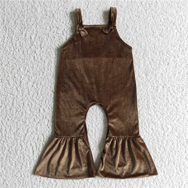 SR0090 Baby Girl Brown Velvet Jumpsuit