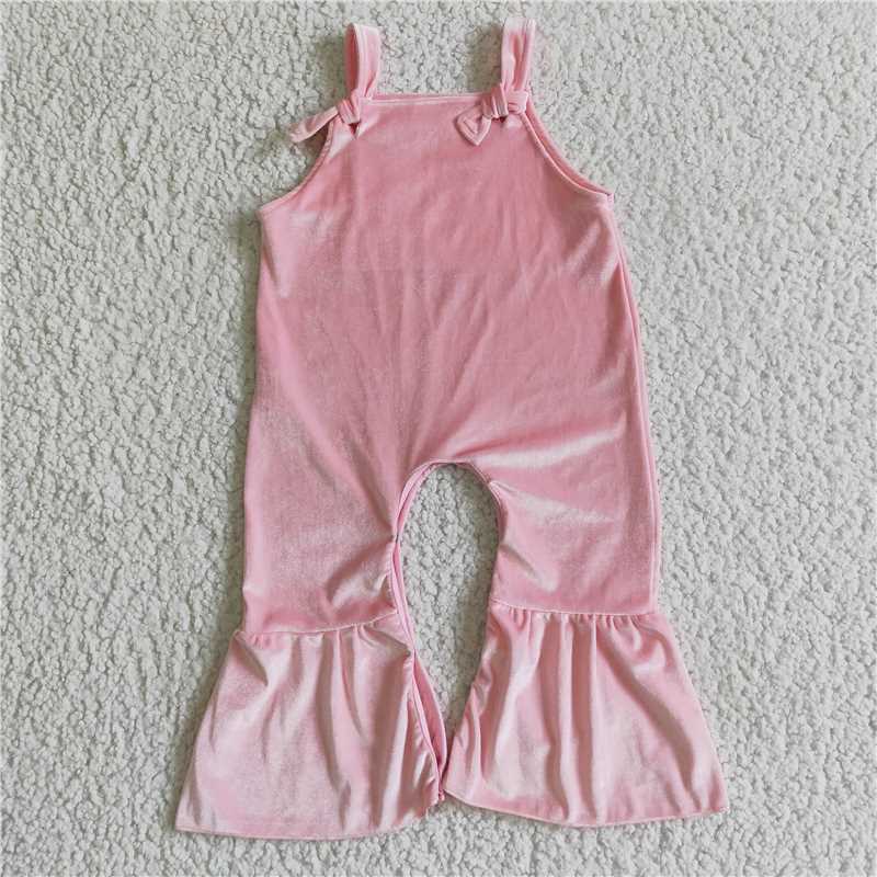 SR0088 Baby Girl Pink Velvet Jumpsuit