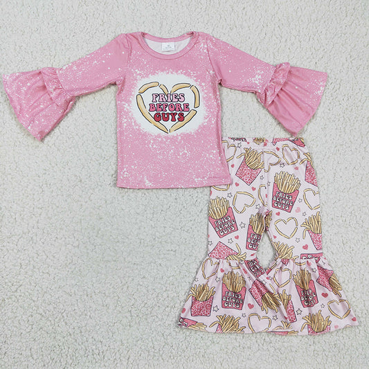 GLP0354 Baby Girl Fries Heart Kids Bell Pants Pink Valentine's Outfit