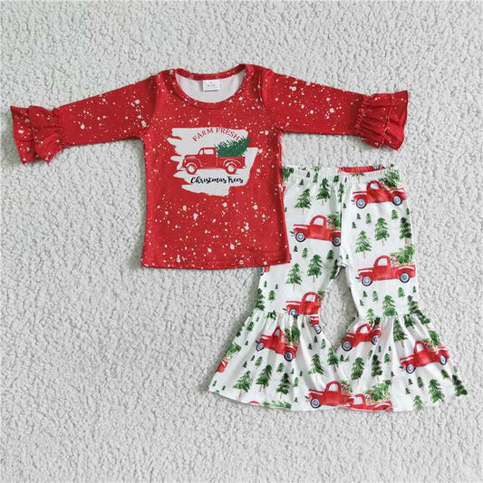 6 A17-29 Baby Girl Red Long Sleeve Christmas Tree Pants Outfit