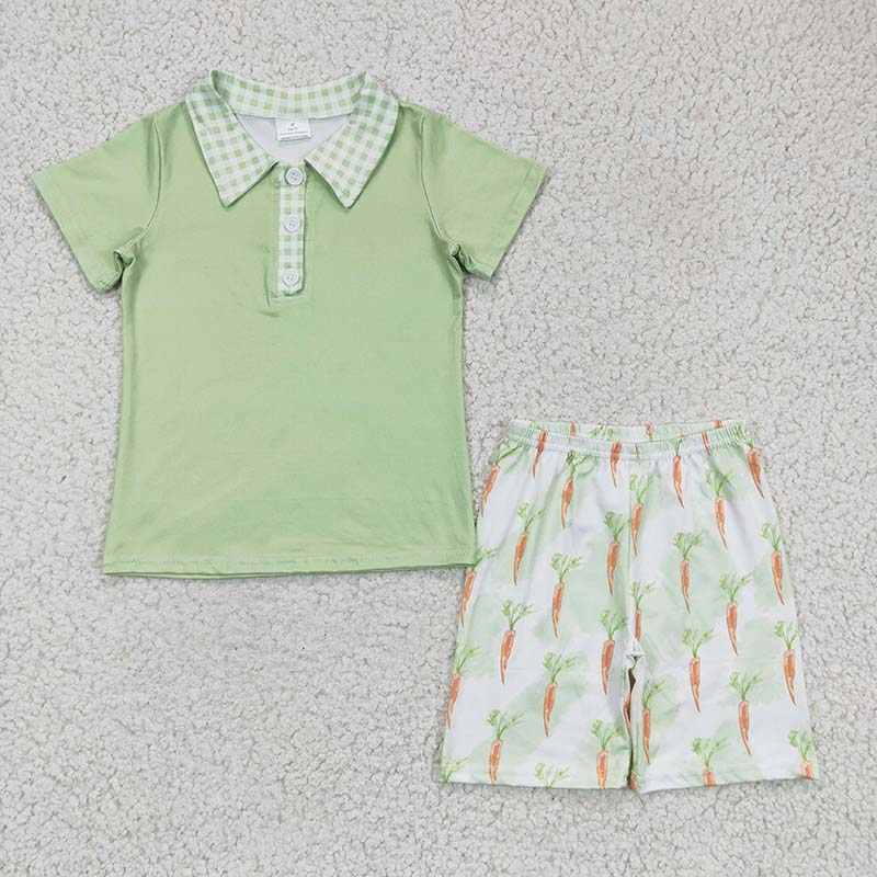 BSSO0095 Baby Boy Easter Carrot Shorts Green Outfit