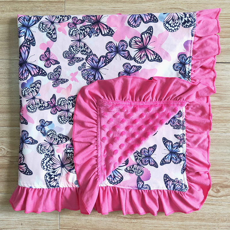 BL0001 Butterfly Baby Girl Rose Red Blanket