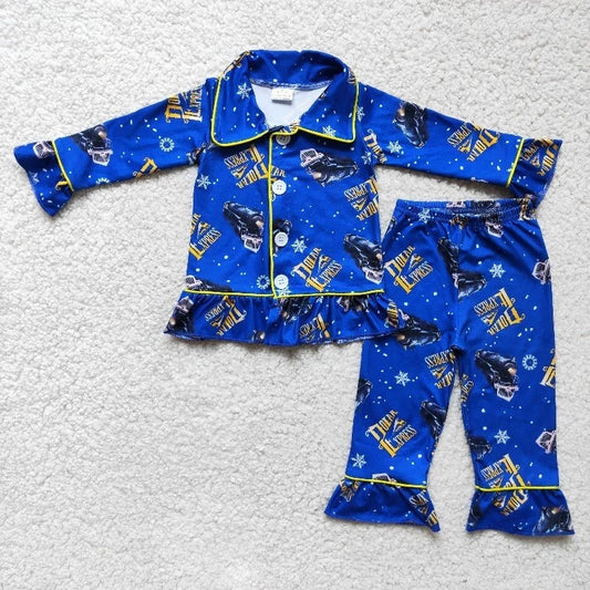 6 C6-37 Baby Girl Pants Pajamas Blue Sleepwear Set