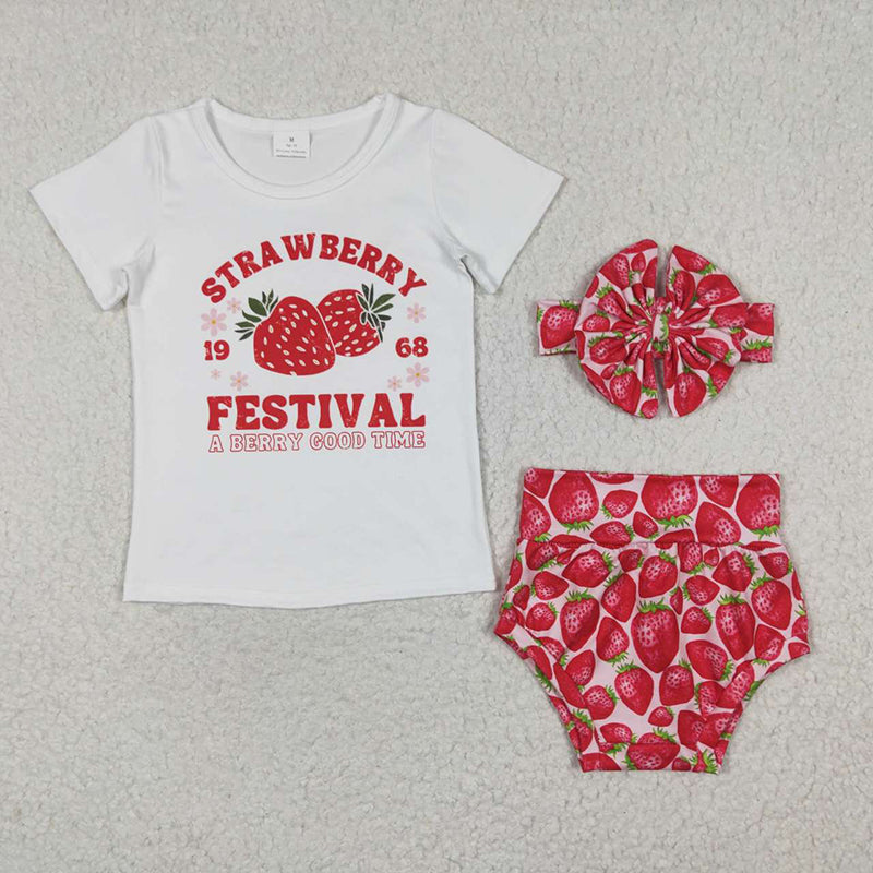 GBO0097 Baby Kids Short Sleeves Strawberry Bummie Summer Outfit