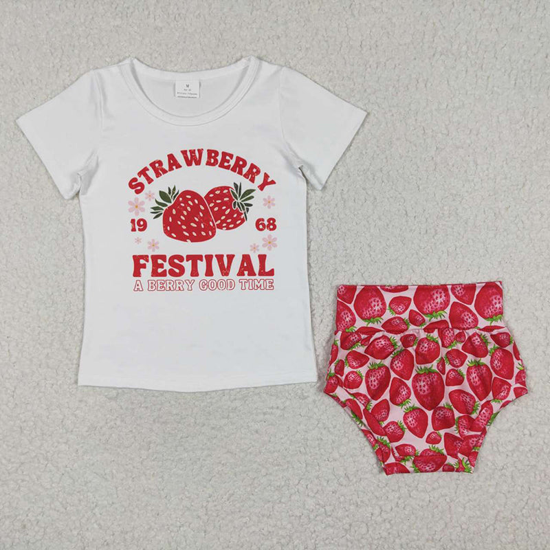 GBO0097 Baby Kids Short Sleeves Strawberry Bummie Summer Outfit